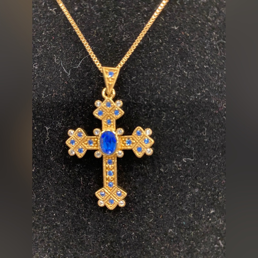 Camrose and Kross JBK Jacqueline Kennedy Blue Rhinestone Cross Pendant Necklace
